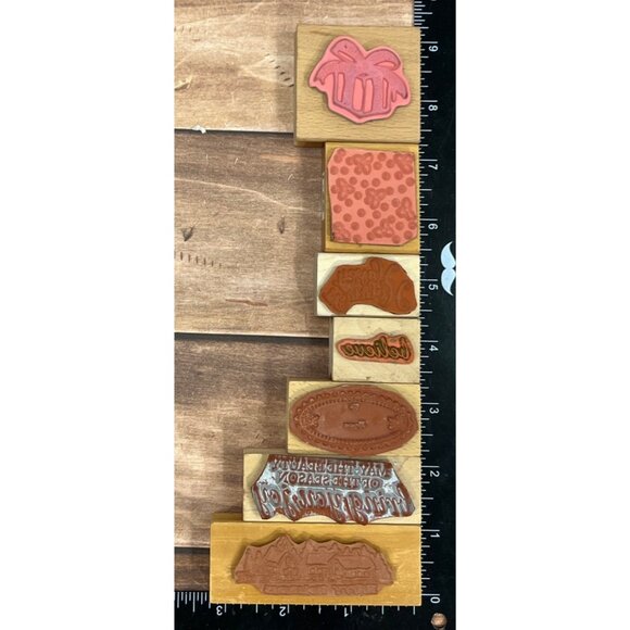 Lot of 7 mostly unbranded Holiday WOOD MOUNTED RUBBER STAMPS - Picture 4 of 4